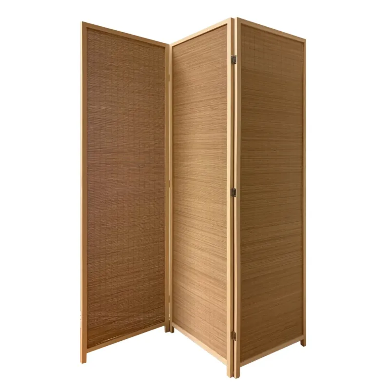 3 Panel Bamboo Shade Roll Room Divider, Natural Brown By Benzara | Room Divider | Modishstore