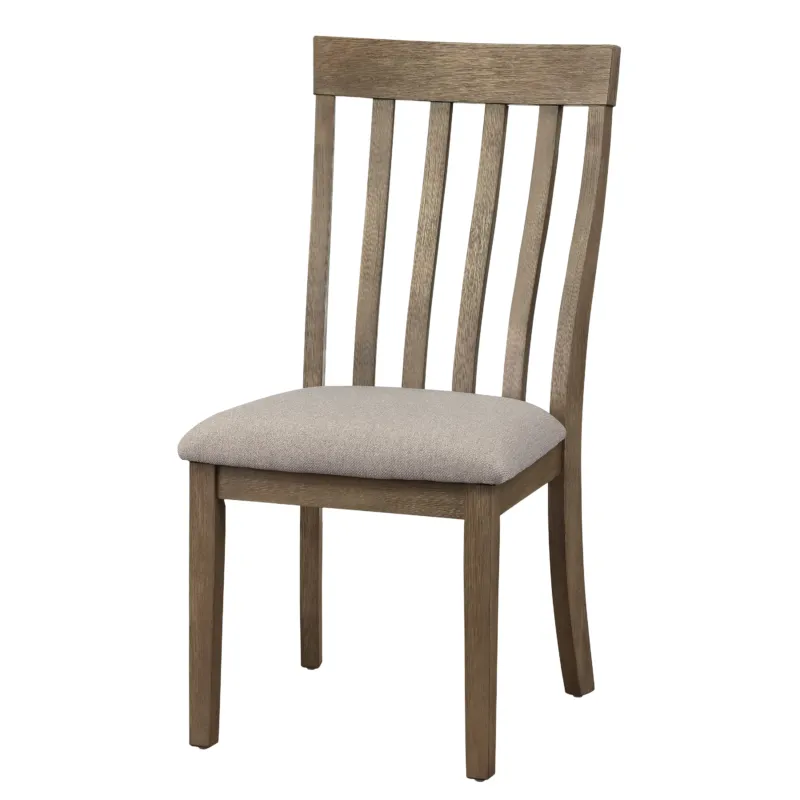 Vertical Slatted Curved Side Chair With Fabric Seat,Set Of 2,Brown And Gray By Benzara | Accent Chairs | Modishstore