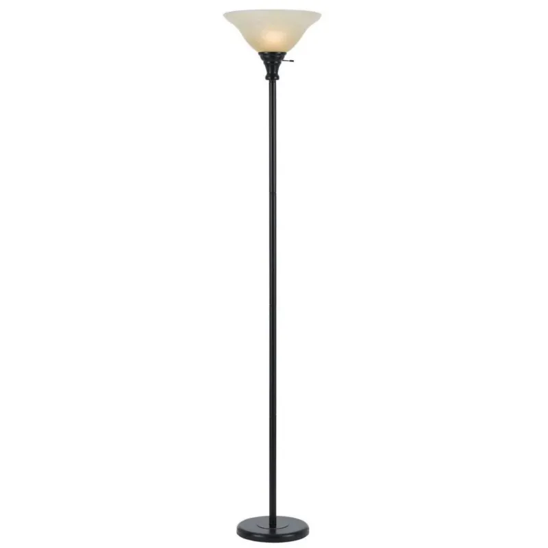 Metal Round 3 Way Torchiere Lamp With Frosted Shade, Dark Bronze And Gold By Benzara | Floor Lamps | Modishstore