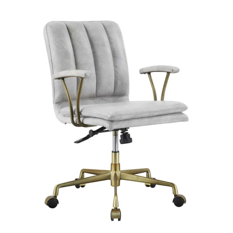 Adjustable Leatherette Swivel Office Chair With 5 Star Base, Gray And Gold By Benzara | Office Chairs | Modishstore