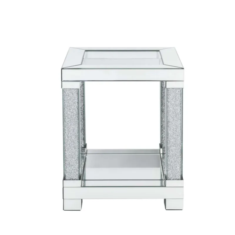 End Table With Faux Gemstone Accents And Mirrored Open Bottom Shelf, Silver By Benzara | End Tables | Modishstore