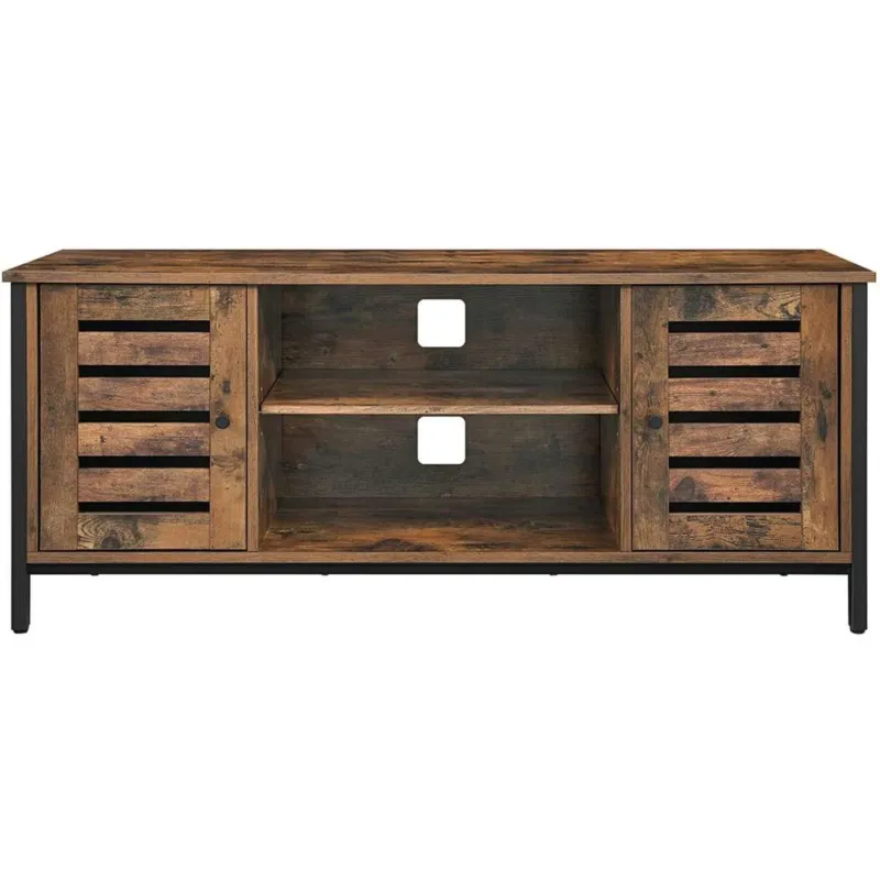 50 Inches Wooden Tv Stand With 2 Louvered Doors, Brown And Black By Benzara | TV Stands | Modishstore