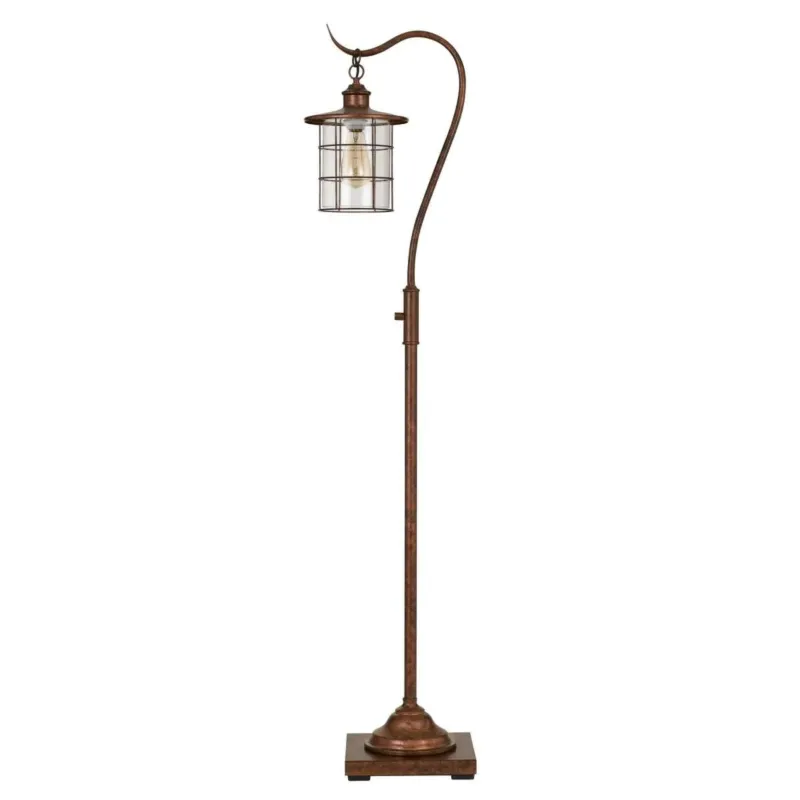 60 Inch Metal Downbridge Design Floor Lamp With Caged Shade, Rustic Bronze By Benzara | Floor Lamps | Modishstore