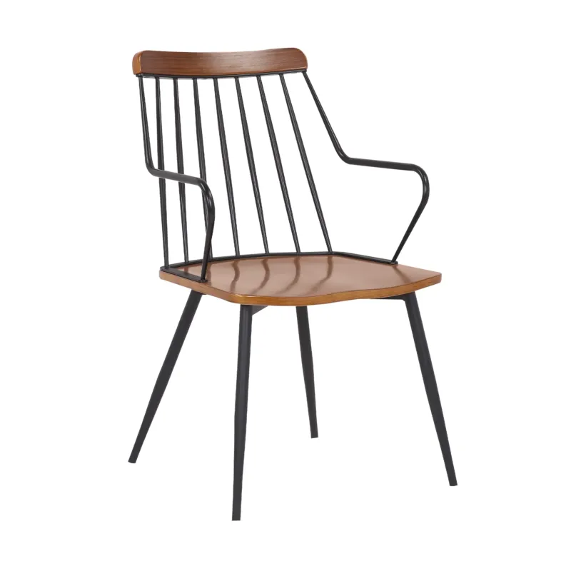 26 Inches Wooden Dining Chair with Windsor Back, Brown and Black By Benzara | Dining Chairs | Modishstore