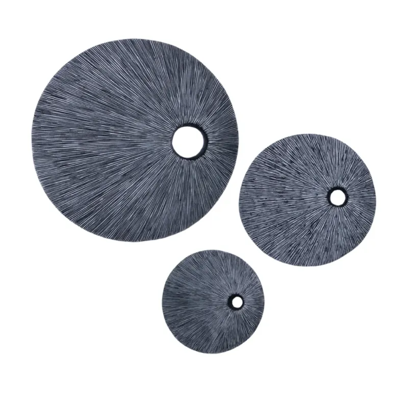 Ribbed Round Sandstone Wall Decor With Cut Out Near The Edge, Medium, Gray By Benzara | Wall Decor | Modishstore