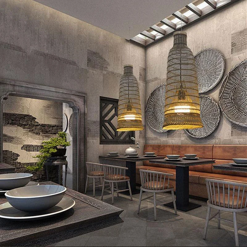 Bamboo Wicker Rattan Pendant Light By Artisan Living-12123 | ModishStore | Pendant Lamps