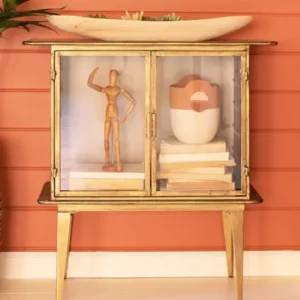 Antique Brass And Glass Two Door Cabinet By Kalalou | Modishstore | Cabinets