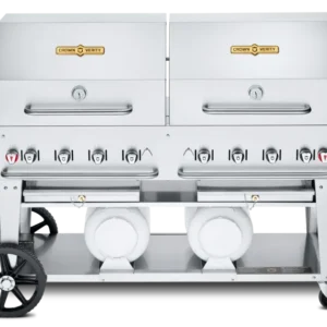 Crown Verity CV-CCB-60RDP Club Series 60" Grill, Horizontal Tanks, 2 x 30 " Roll Domes & Bun Racks, Propane