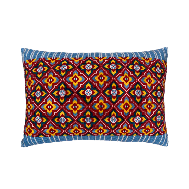 Hand Embroidered Cross-Stitch Pillow Cover 14" x 20"