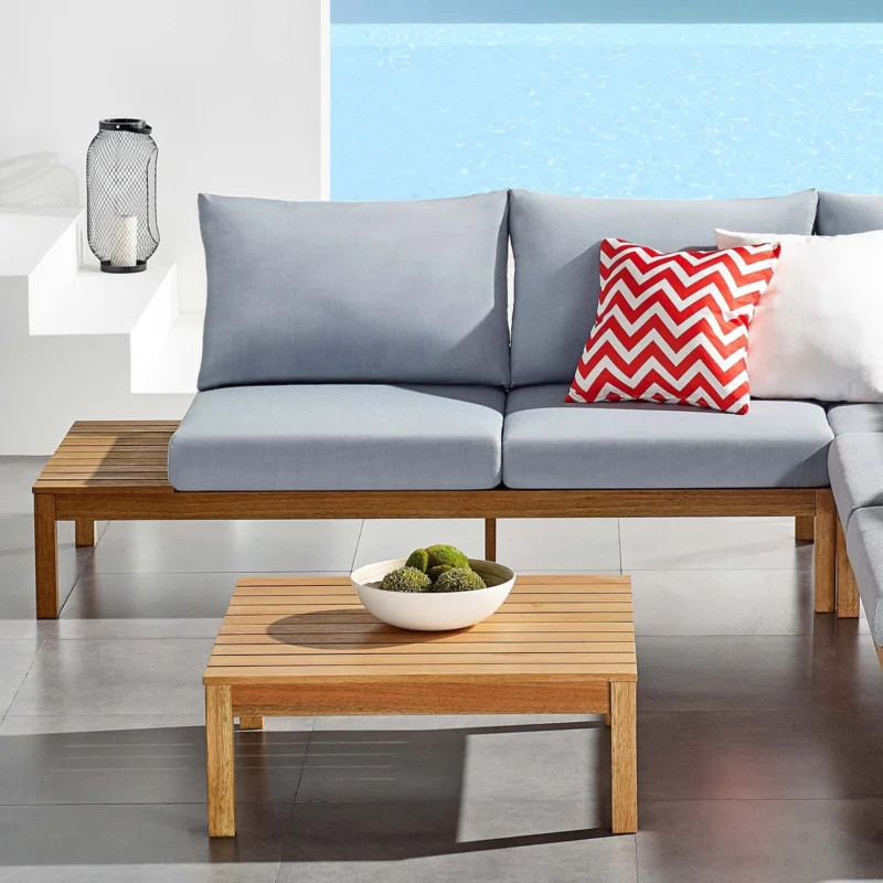 Modway Freeport Karri Wood Outdoor Patio Loveseat with Right-Facing Side End Table - EEI-3692 | Outdoor Sofas, Loveseats & Sectionals | Modishstore - 1