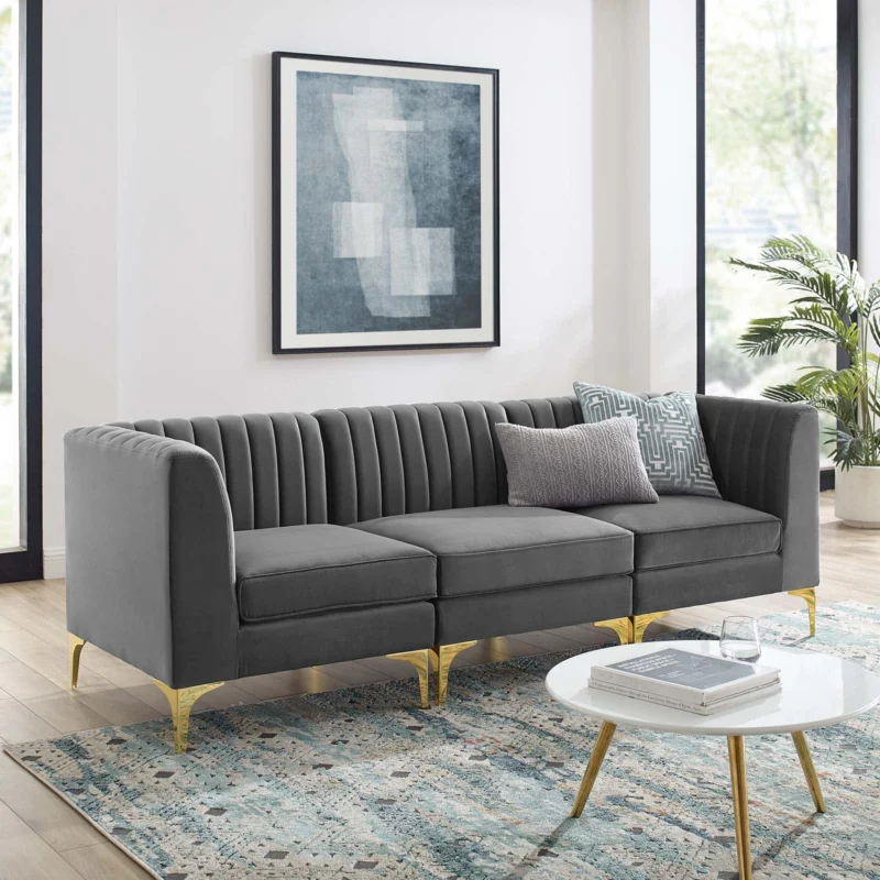 Modway Triumph Channel Tufted Performance Velvet 3-Seater Sofa - EEI-4347 | Sofas | Modishstore - 1