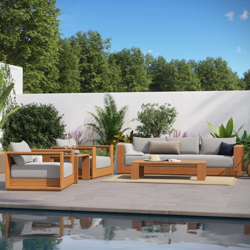 Tahoe Outdoor Patio Acacia Wood 5-Piece Furniture Set By Modway - EEI-6801 | Outdoor Sofas, Loveseats & Sectionals | Modishstore - 1