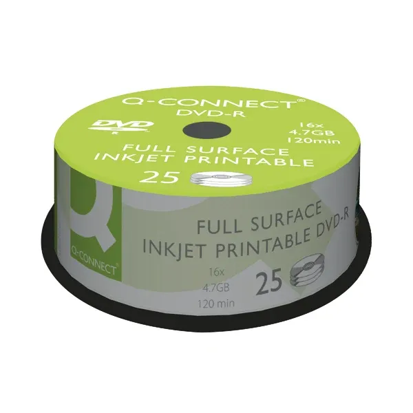 Q-Connect Inkjet Printable DVD-R Discs 16x 4.7GB (Pack of 25) KF18021