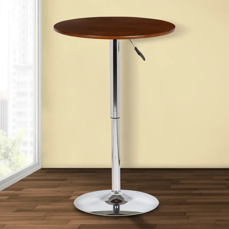Bentley Adjustable Pub Table in Walnut Wood and Chrome finish By Armen Living | Bar Tables | Modishstore