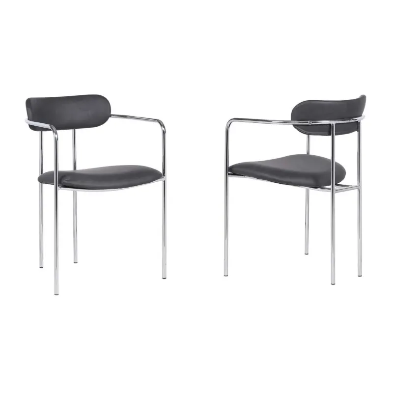 Gwen Contemporary Dining Chair in Chrome Finish with Gray Faux Leather - Set of 2 By Armen Living | Dining Chairs | Modishstore