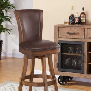 Raleigh 30" Bar Height Swivel Wood Barstool in Chestnut Finish and Kahlua Faux Leather By Armen Living | Bar Stools | Modishstore