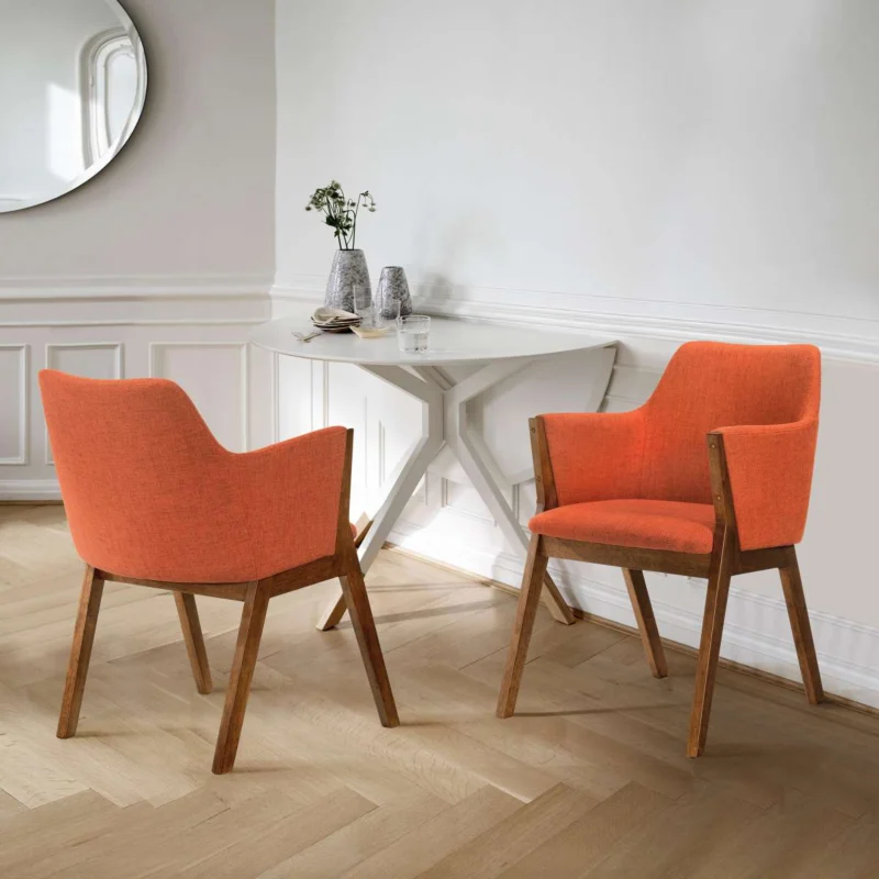 Renzo Orange Fabric and Walnut Wood Dining Side Chairs - Set of 2 By Armen Living | Side Chairs | Modishstore