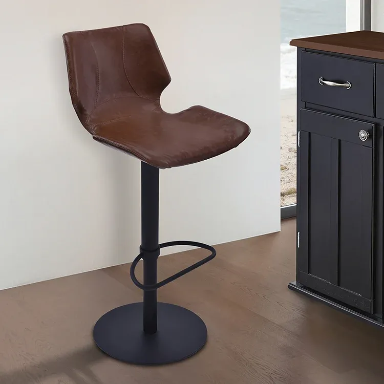 Zuma Adjustable Swivel Metal Barstool in Vintage Coffee Faux Leather and Black Metal Finish By Armen Living | Bar Stools | Modishstore