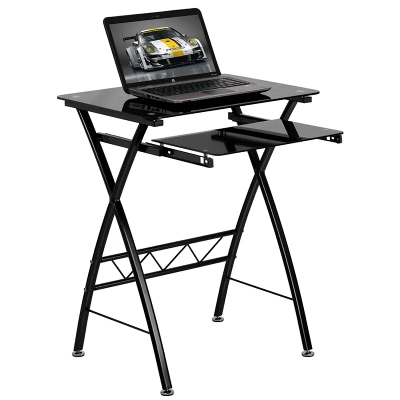 Black Tempered Glass Computer Desk with Pull-Out Keyboard Tray by Flash Furniture | Desks | Modishstore - 1