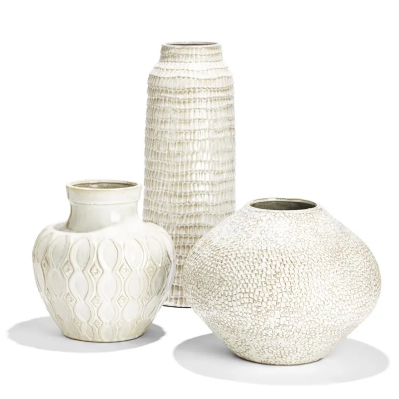 Beige Artisan Vase Set Of 6 By Tozai Home | Vases | Modishstore - 1