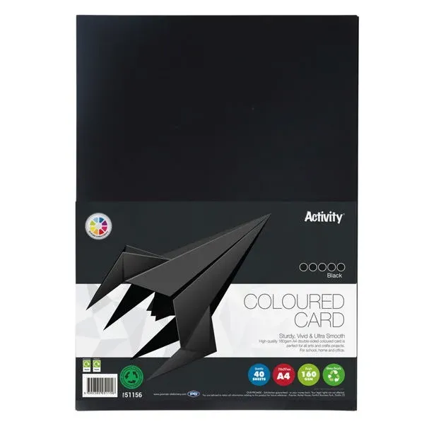 Premier Activity A4 160gsm Card 40 Sheets - Black