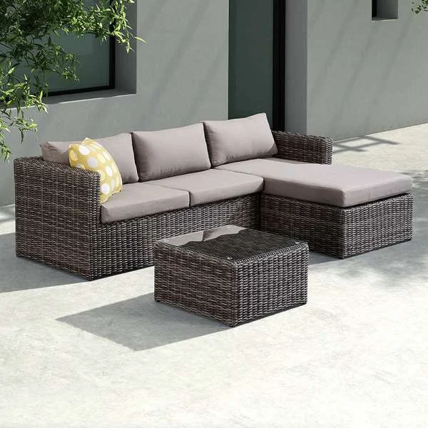 Hagen 3 piece Outdoor Rattan Sectional Chase Set with Brown Cushions and Modern Accent Pillows By Armen Living | Outdoor Sofas, Loveseats & Sectionals | Modishstore