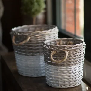 Vagabond Vintage Round Willow Baskets Dipped White - Set of 2 | Modishstore | Bins, Baskets & Buckets