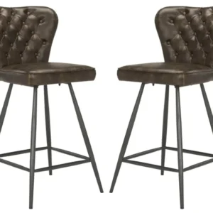 Safavieh Ashby 26"H Mid Century Modern Leather Tufted Swivel Counter Stool | Counter Stools | Modishstore - 1