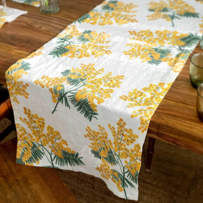 Linen Table Runner MIMOSA Off White