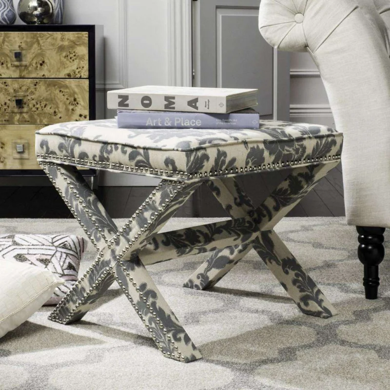 Safavieh Palmer Ottoman - Silver Nail Heads - Slate | Ottomans | Modishstore