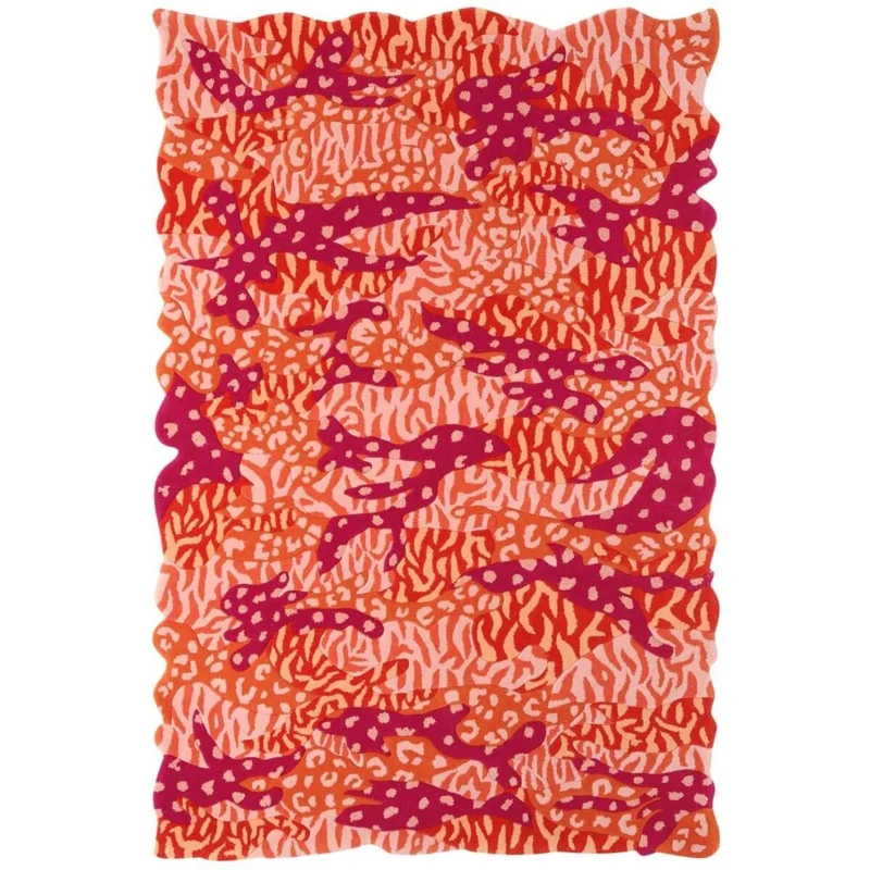 Orange Big Cat Camo Rug hand tufted with camouflage and animal print patterns to make a modern statement rug.