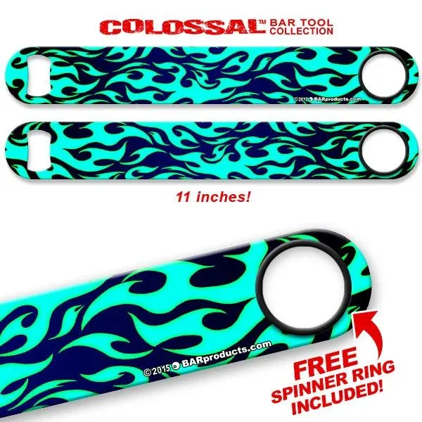 Kolorcoat™ 11" Long COLOSSAL™ Speed Bottle Opener – Flames – Teal