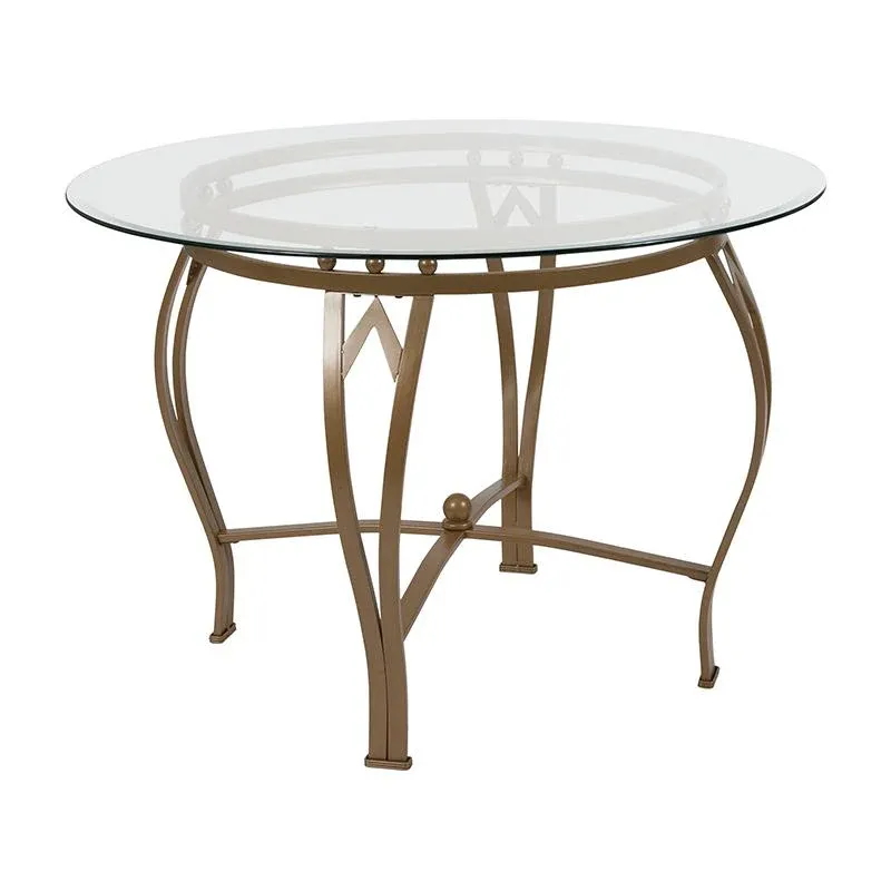 Syracuse 42'' Round Glass Dining Table With Matte Gold Metal Frame By Flash Furniture | Dining Tables | Modishstore - 1